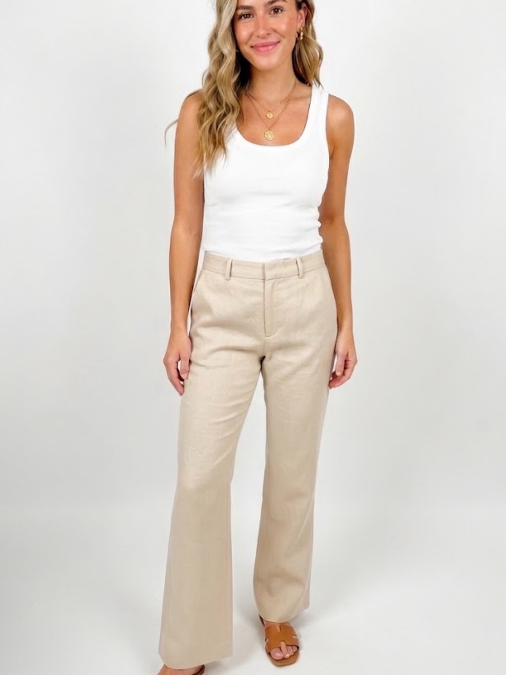 NWT Classic linen blend High-Rise Wide Leg Pants - Beige 18